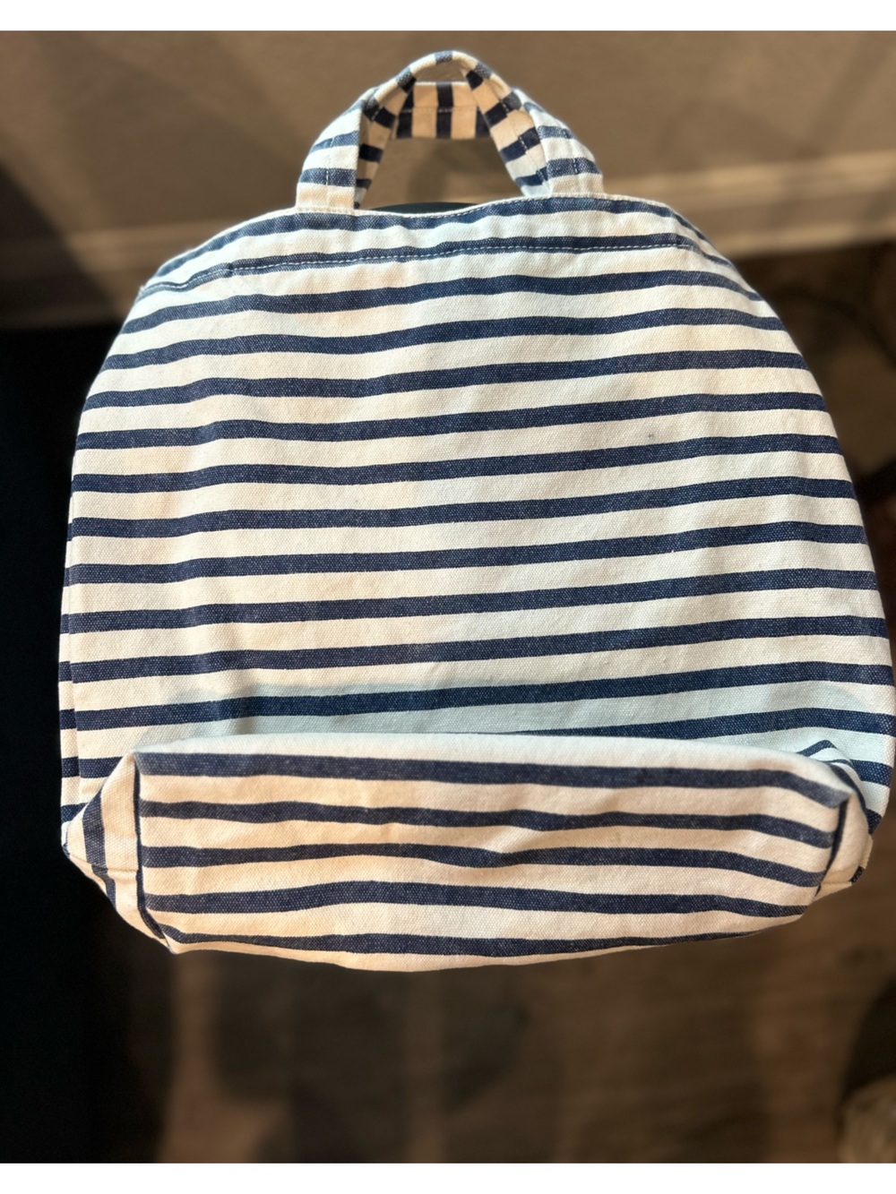 BAGGU-Striped Canvas Backpack - Navy and White